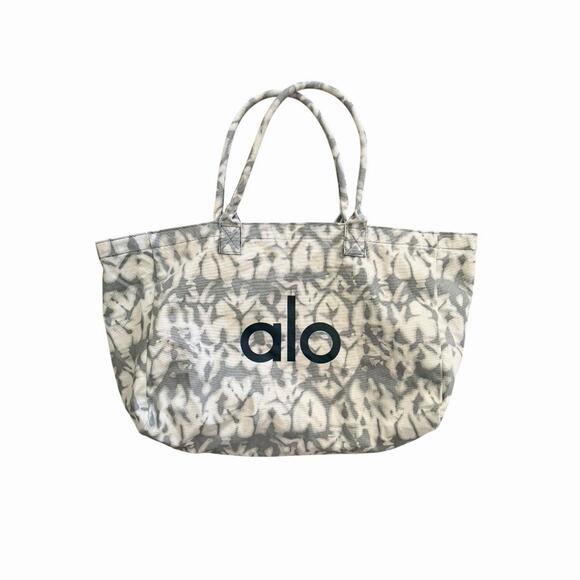 ALO Yoga Iconic Shopper Gray Tie-Dye Canvas Large Tote Bag Gym Travel Authentic - Picture 8 of 8